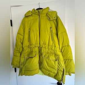 J Crew Chateau Puffer Jacket PrimaLoft Green (Lime) Sherpa Hood Coat size XL
